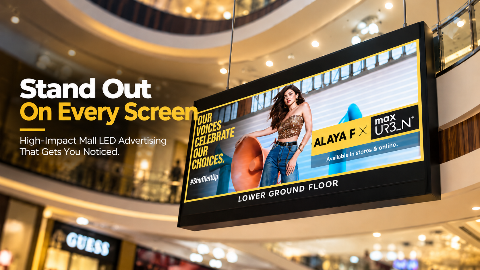Brand campaign displayed on mall screens